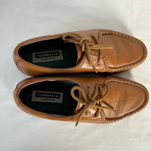 Vintage 70s Florsheim Comfortech men’s 9EEE beige leather derbies rubber soles - Picture 7 of 16